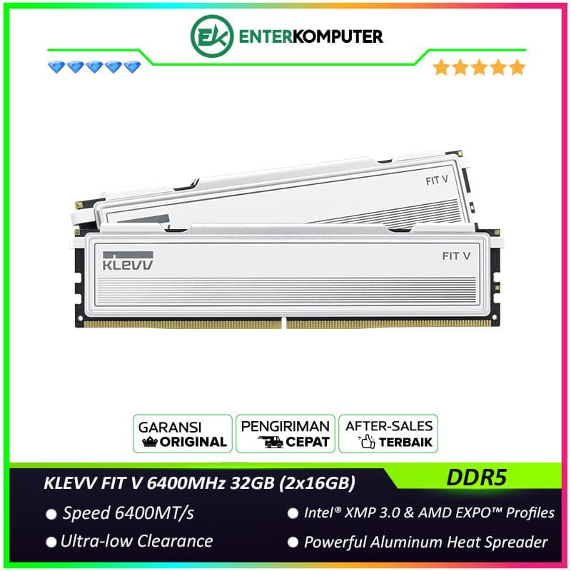 KLEVV FIT V Ceramic White DDR5 PC51200 6400MHz 32GB (2x16GB) 32-38-38-78 - KD5AGU880-64A320F - foto 1