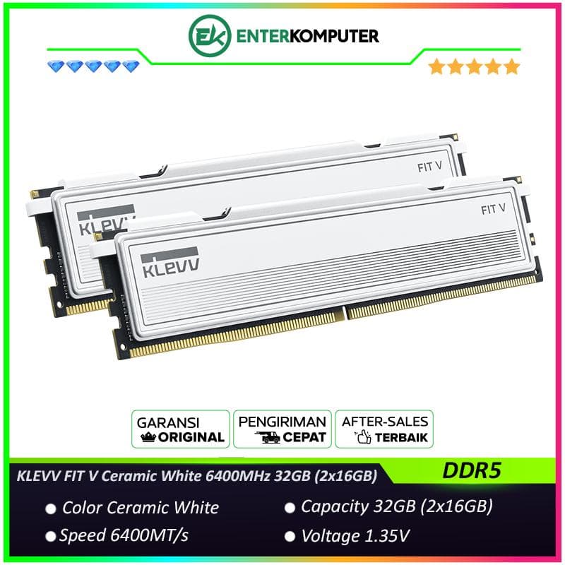 KLEVV FIT V Ceramic White DDR5 PC51200 6400MHz 32GB (2x16GB) 30-38-38-78 - KD5AGU880-64B300F - foto 1