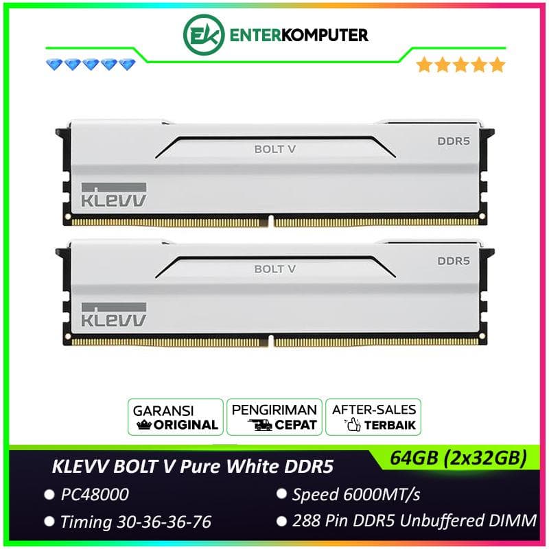 KLEVV BOLT V Pure White DDR5 PC48000 6000MHz 64GB (2x32GB) 30-36-36-76 - KD5BGUA80-60A300I - foto 1