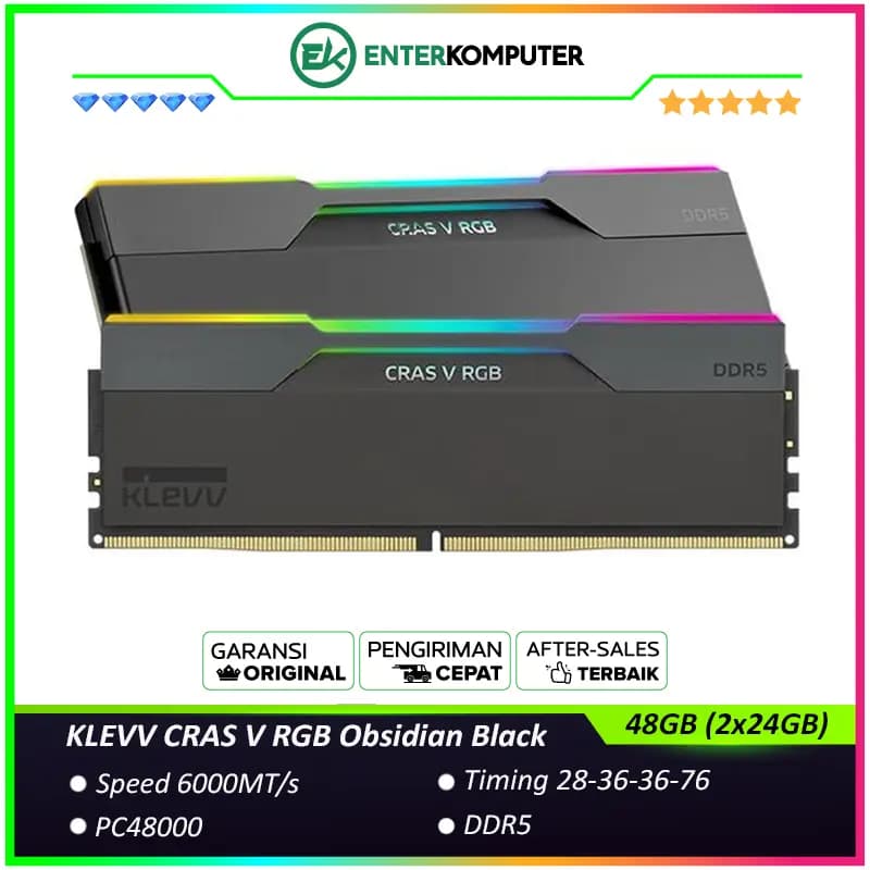 KLEVV CRAS V RGB Obsidian Black DDR5 PC48000 6000MHz 48GB (2x24GB) 28-36-36-76 - KD5KGUD80-60B280G - foto 1