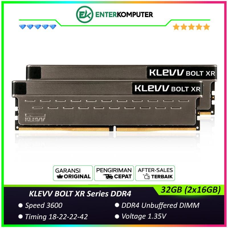KLEVV BOLT XR Series DDR4 PC28800 3600MHz 32GB (2x16GB) 18-22-22-42 - KD4AGUA80-36A180C - foto 1