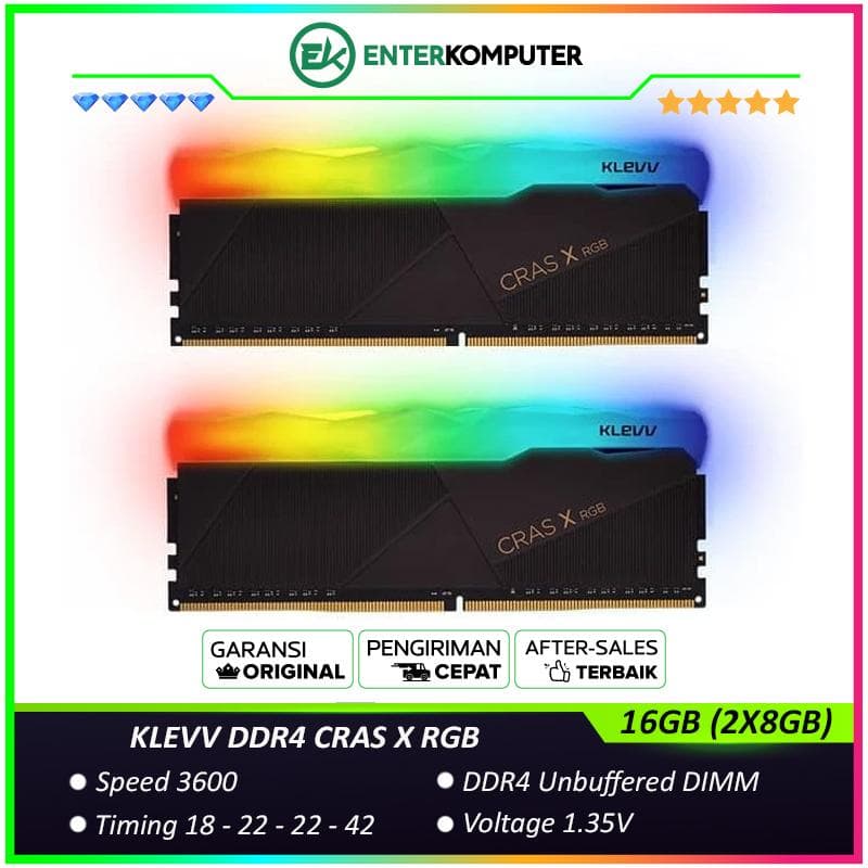 KLEVV DDR4 CRAS X RGB PC28800 3600MHz 16GB (2X8GB) 18 - 22 - 22 - 42 - KD48GU880-36A180X - foto 1