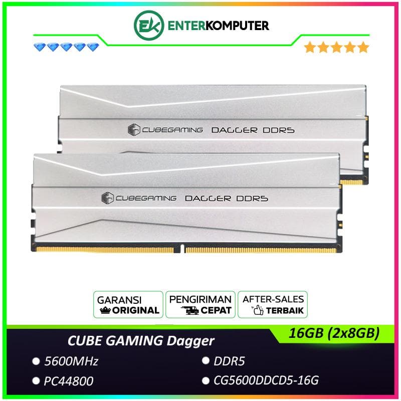 CUBE GAMING Dagger DDR5 5600MHz PC44800 16GB (2x8GB) - CG5600DDCD5-16G - Chipset By Micron - foto 1
