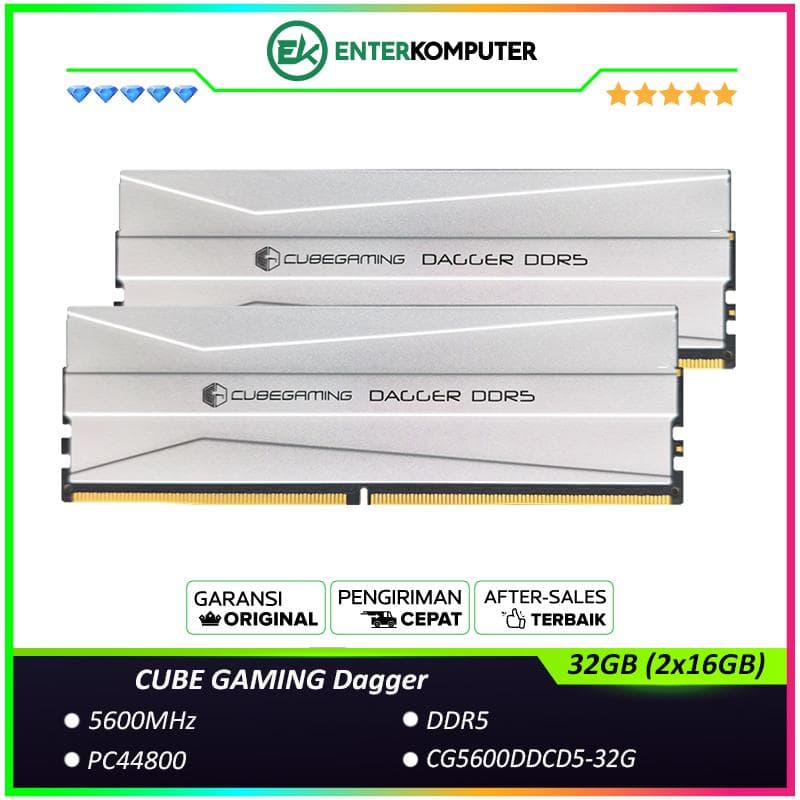 CUBE GAMING Dagger DDR5 5600MHz PC44800 32GB (2x16GB) - CG5600DDCD5-32G - Chipset By Micron - foto 1