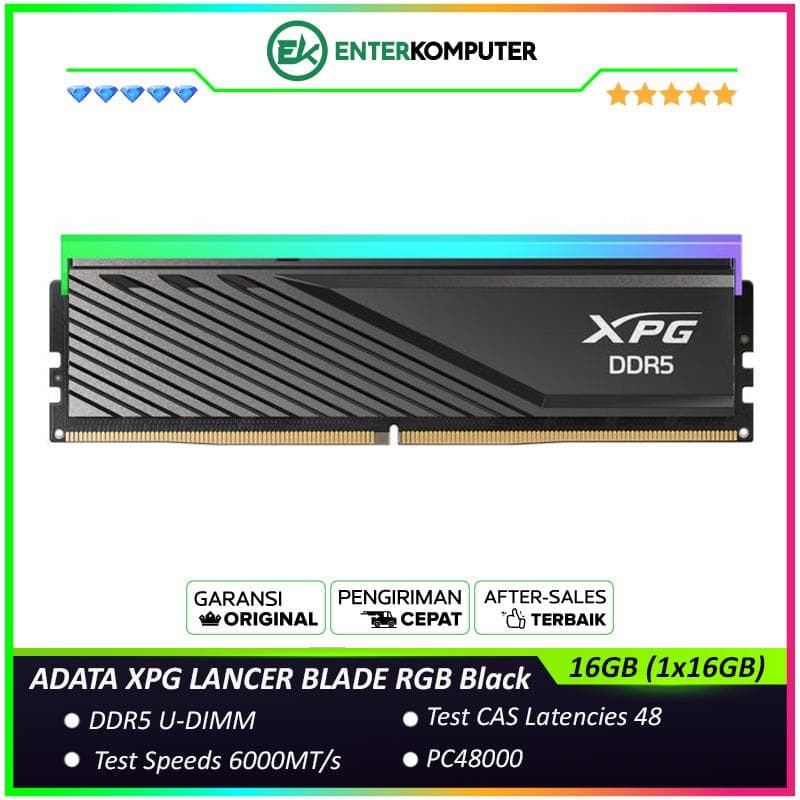 ADATA XPG LANCER BLADE RGB Black Edition DDR5 PC48000 6000MHz 16GB (1x16GB) CL48-48-48 - AX5U6000C4816G-SLABRBK - foto 1