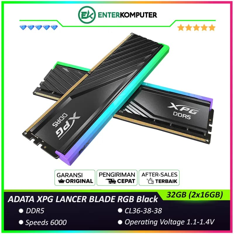 ADATA XPG LANCER BLADE RGB Black Edition DDR5 PC48000 6000MHz 32GB (2x16GB) CL36-38-38 - AX5U6000C3616G-DTLABRBK - foto 1