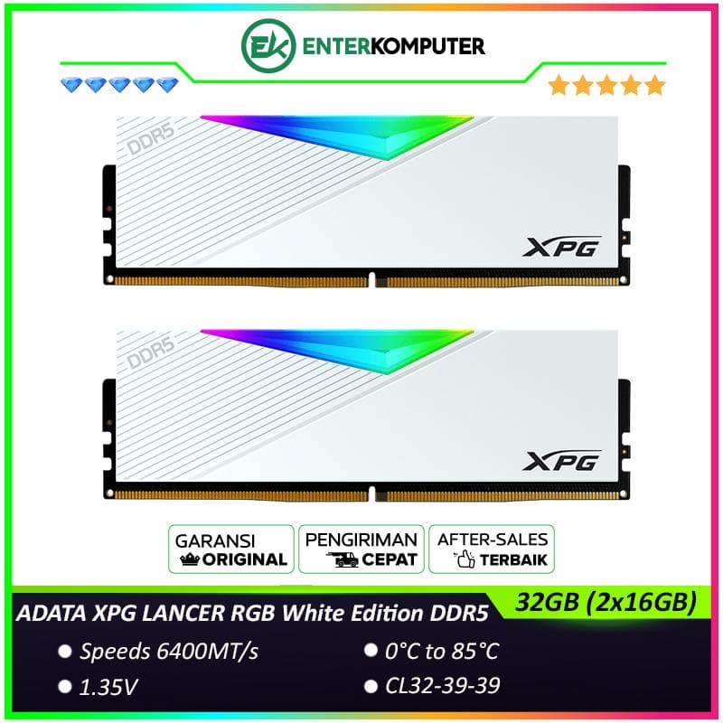ADATA XPG LANCER RGB White Edition DDR5 PC51200 6400MHz 32GB (2x16GB) CL32-39-39 - AX5U6400C3216G-DCLARWH - foto 1