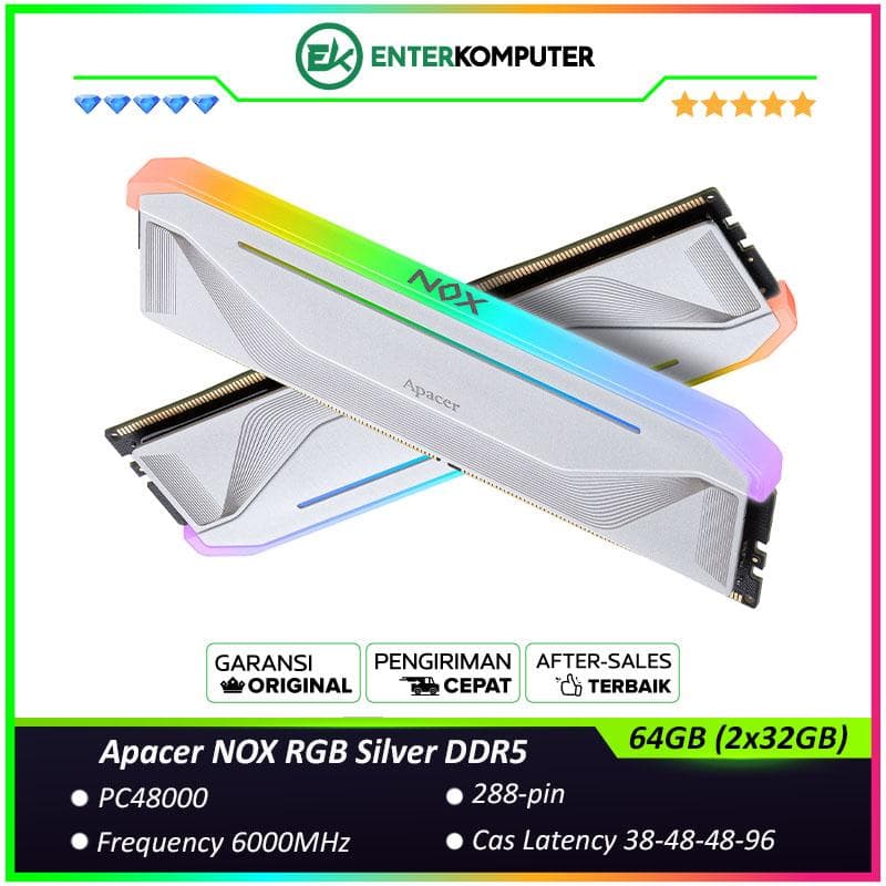 Apacer NOX RGB Silver DDR5 PC48000 6000MHz 64GB (2x32GB) 38-48-48-96 - AH5U64G60C622NWAA-2 - foto 1