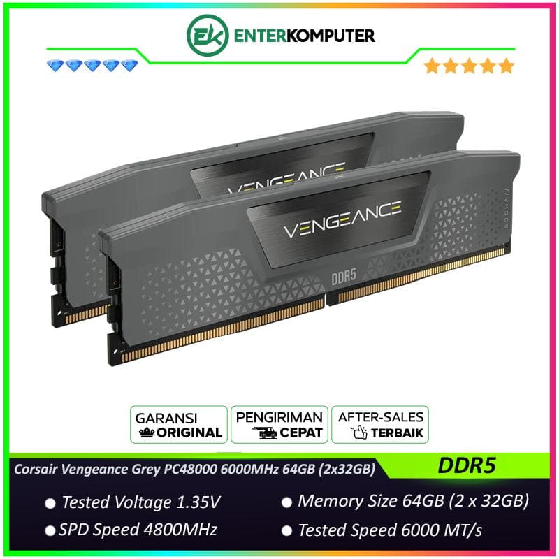 Corsair Vengeance Grey DDR5 PC48000 6000MHz 64GB (2x32GB) 40-50-50-96 - CMK64GX5M2D6000Z40 - foto 1