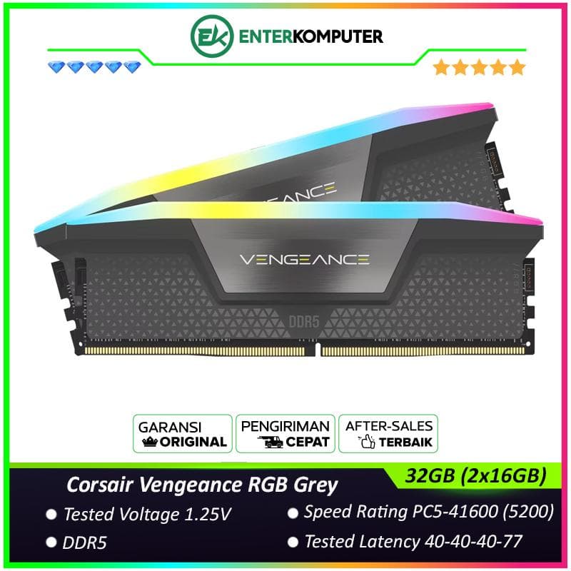 Corsair Vengeance RGB Grey DDR5 PC41600 5200MHz 32GB (2x16GB) 40-40-40-77 - CMH32GX5M2B5200Z40K - foto 1