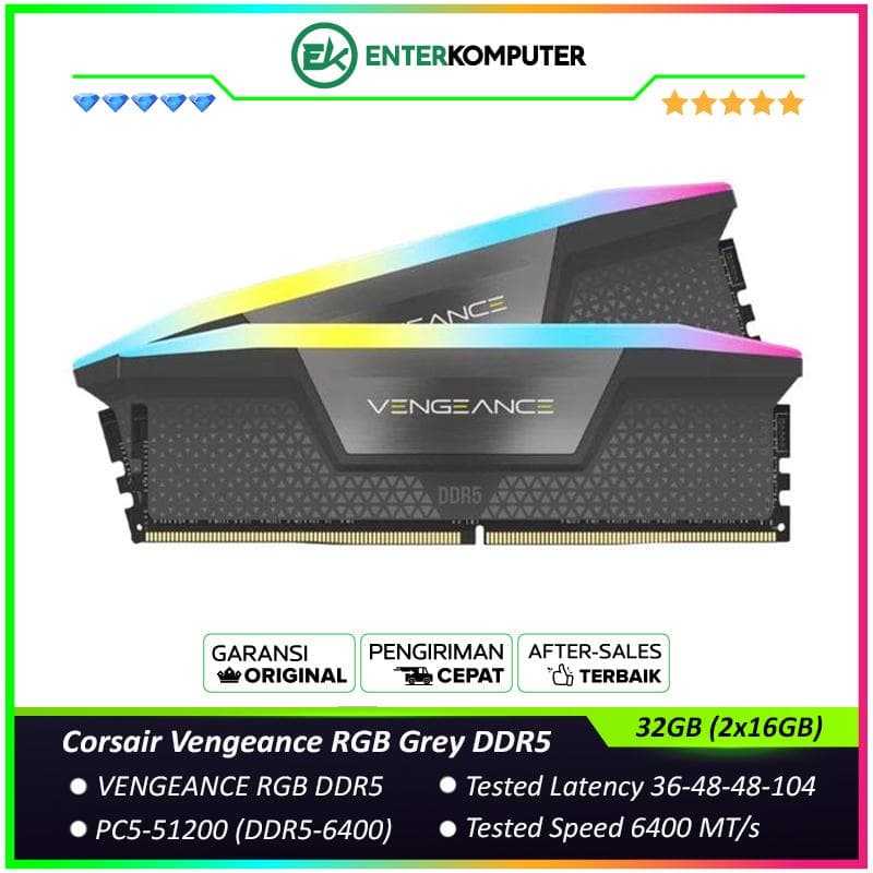 Corsair Vengeance RGB Grey DDR5 PC51200 6400MHz 32GB (2x16GB) 36-48-48-104 - CMH32GX5M2B6400Z36 - foto 1