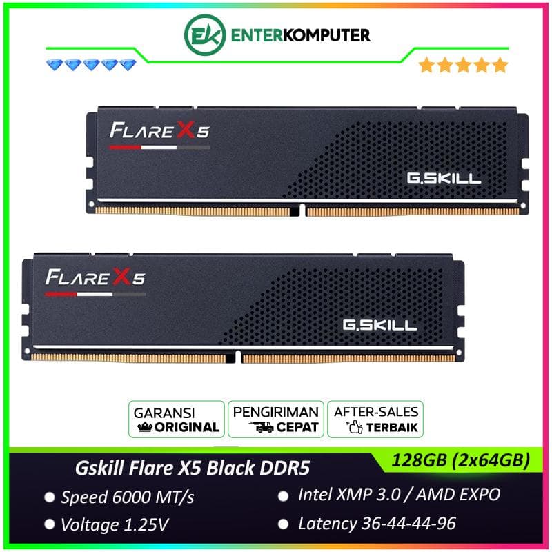 Gskill Flare X5 Black DDR5 PC48000 6000MHz 128GB (2x64GB) 36-44-44-96 - F5-6000J3644D64GX2-FX5 - foto 1