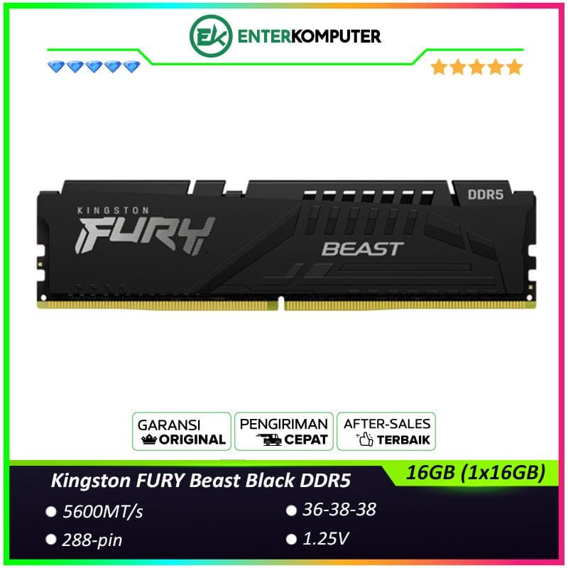 Kingston FURY Beast Black DDR5 PC44800 5600MHz 16GB (1x16GB) 36-38-38 - KF556C36BBE-16 - foto 1