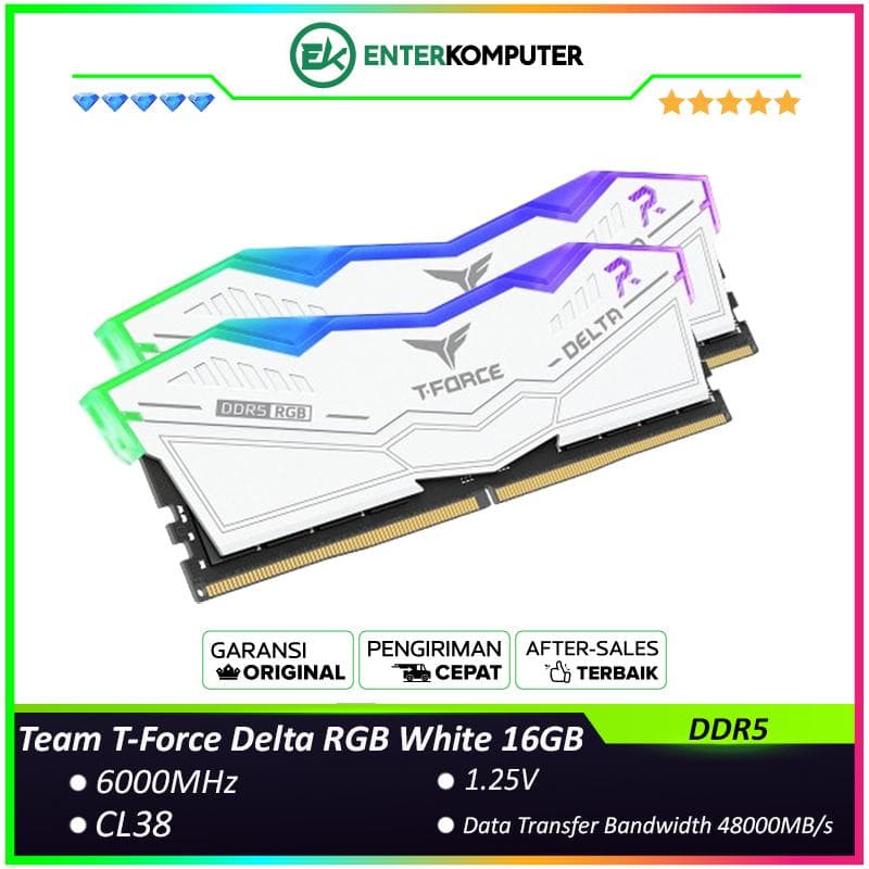 Team T-Force Delta RGB White DDR5 PC48000 6000MHz 16GB (2x8GB) 38-38-38-78 - FF4D516G6000HC38ADC01 - foto 1