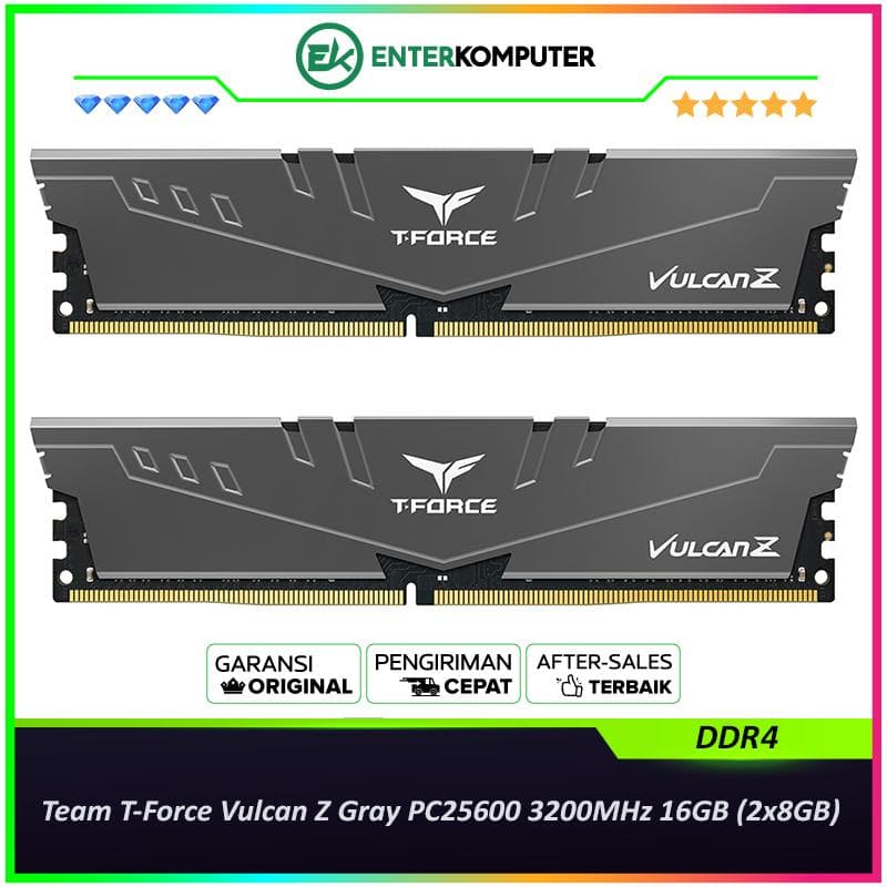 Team T-Force Vulcan Z Gray DDR4 PC25600 3200MHz 16GB (2x8GB) 16-20-20-40 - TLZGD416G3200HC16FDC01 - foto 1