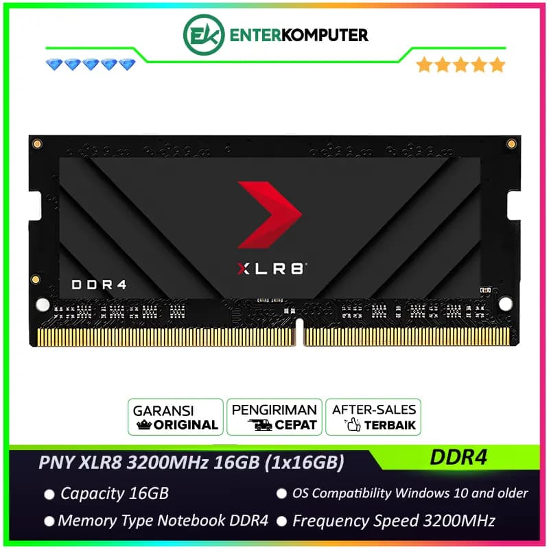 PNY XLR8 SO-DIMM DDR4 PC25600 3200MHz 16GB (1x16GB) - MN16GSD43200XR-RB - foto 1