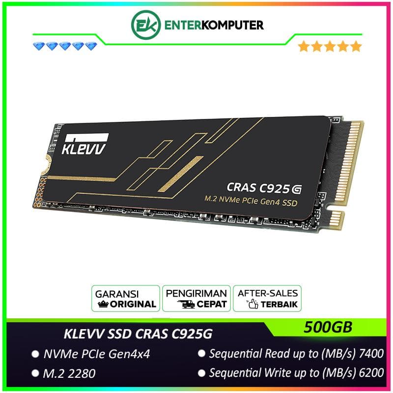 KLEVV SSD CRAS C925G 500GB M.2 2280 NVMe PCle Gen4 x4 with Heatsink - K500GM2SP0-25G - R7400MB/s W6200MB/s - foto 1
