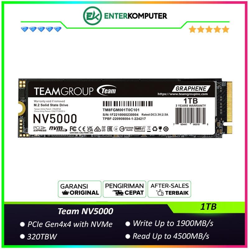 Team NV5000 1TB M.2 PCIe Gen4 x4 - TM8FGM001T0C101 - R 4500MB/s & W 1900MB/s - foto 1