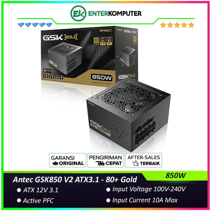 Antec GSK850 V2 ATX3.1 850W - 80+ Gold Certified - Full Modular - ATX3.1 and PCIe 5.1 Ready - High-Quality Braided Cable - Japanese Main Capacitors - 10 Years Warranty - foto 1