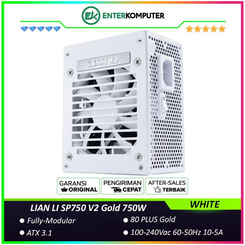 LIAN LI SP750 V2 Gold 750W WHITE ATX3.1 Ready - SFX Form Factor - 80+ Gold Certified - Fully Modular Design with Anti-tangle Embossed Cables - 10 Years Warranty Replacement - foto 1