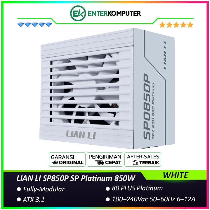 LIAN LI SP850P SP Platinum 850W WHITE ATX3.1 Ready - SFX Form Factor - 80+ Platinum Certified - ATX 3.1 & PCIE 5.1 Ready - Braided-Textured Cable - 10 Years Warranty Replacement - foto 1