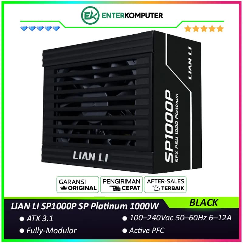 LIAN LI SP1000P SP Platinum 1000W BLACK ATX3.1 Ready - SFX Form Factor - 80+ Platinum Certified - ATX 3.1 & PCIE 5.1 Ready - Braided-Textured Cable - 10 Years Warranty Replacement - foto 1