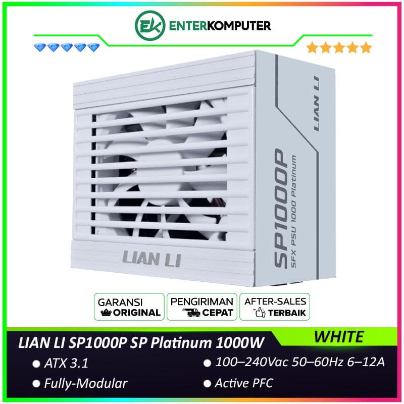 LIAN LI SP1000P SP Platinum 1000W WHITE ATX3.1 Ready - SFX Form Factor - 80+ Platinum Certified - ATX 3.1 & PCIE 5.1 Ready - Braided-Textured Cable - 10 Years Warranty Replacement - foto 1