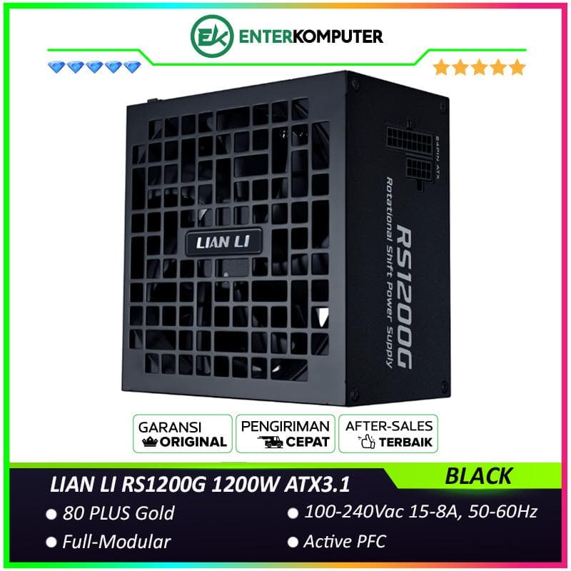 LIAN LI RS1200G 1200W BLACK ATX3.1 Ready - Rotational Shift Power Supply - 80+ Gold Certified with Cybenetics Platinum - Flexible Cable Routing with Dual-Sided 20+4 Pin - 10 Years Warranty Replacement - foto 1
