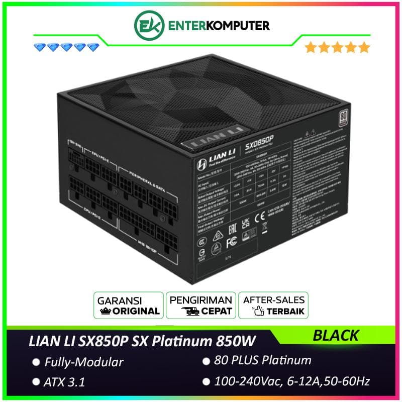 LIAN LI SX850P SX Platinum 850W BLACK ATX3.1 Ready - 80+ Platinum Certified - ATX 3.1 & PCIE 5.1 Ready - Braided-Textured Cables with Cable Combs - 10 Years Warranty Replacement - foto 1