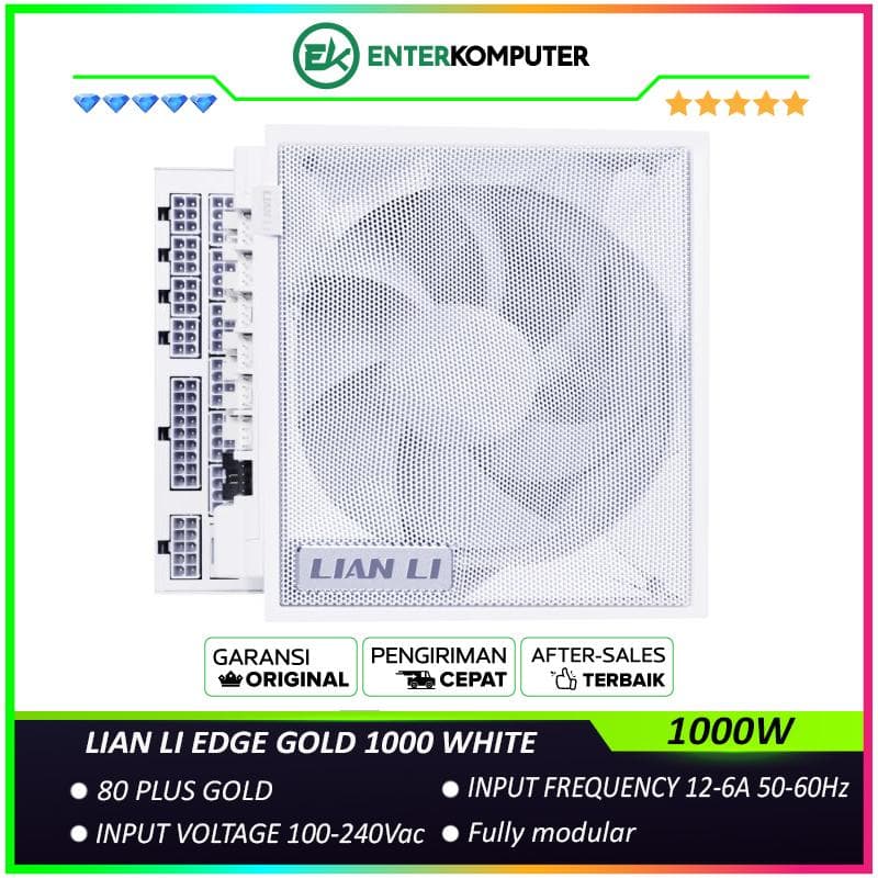 LIAN LI EDGE GOLD 1000 1000W WHITE with L-Shape Design - Fully Modular - 80+ Gold Certified - Built-in USB HUB - Cybenetics ATX 3.1 - PCIE 5.1 Ready - 10 Years Warranty Replacement - foto 1