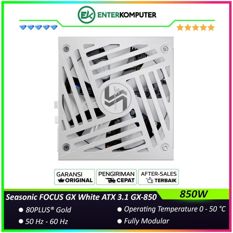 Seasonic FOCUS GX White ATX 3.1 GX-850 850W - Fully Modular - 80+ Gold Certified - ATX 3.1 Compatible - PCIe 5.1 Ready - 10 Years Warranty Replacement - foto 1