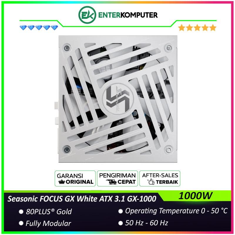 Seasonic FOCUS GX White ATX 3.1 GX-1000 1000W - Fully Modular - 80+ Gold Certified - ATX 3.1 Compatible - PCIe 5.1 Ready - 10 Years Warranty Replacement - foto 1