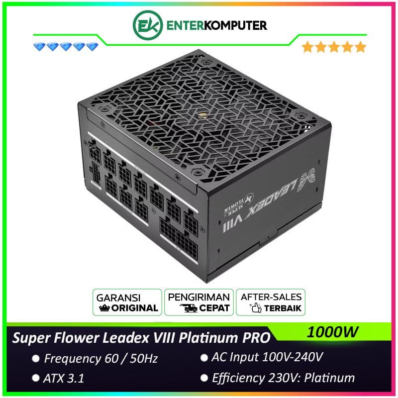 Super Flower Leadex VIII Platinum PRO ATX3.1 1000W -SF-1000F14SP(T)(BK) - ATX 3.1 Compatible & PCIe 5.1 Ready - 80+ Cybenetics Platinum Certified - Fully Modular - 10 Years - foto 1