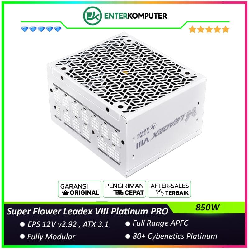 Super Flower Leadex VIII Platinum PRO ATX3.1 850W White Edition -SF-850F14SP(T)(WH) - ATX 3.1 Compatible & PCIe 5.1 Ready - 80+ Cybenetics Platinum Certified - Fully Modular - 10 Years - foto 1