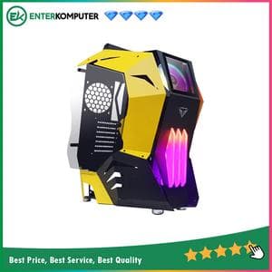 PRIME C-[R] BLACK YELLOW - ALUMUNIUM EXTREME GAMING CASE - DUAL SIDE TEMPERED GLASS - ARGB LED STRIP - INCLUDED 1Pcs 12CM ARGB FAN - foto 1