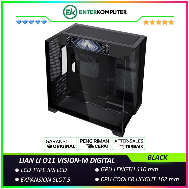 LIAN LI O11 VISION-M DIGITAL BLACK - Collaboration with PCMR - 3 Sides Of Glass - 8.8″ IPS LCD 60Hz Universal Screen - Enhanced Modularity - Concealed Radiator Design - USB Type C Included - Free 1Pc 140MM FANS - foto 1