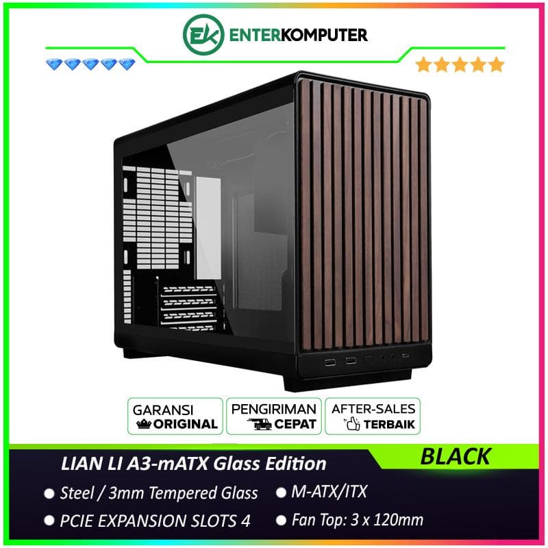 LIAN LI A3-mATX Glass Edition BLACK - 3MM Tempered Glass Panels with Sophisticated Black Walnut Trim - Stylish Micro-ATX Designed - Minimalist & Enhanced Modularity - USB Type C Included - foto 1