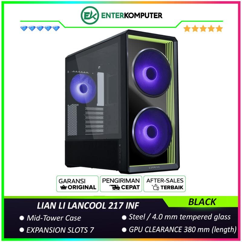 LIAN LI LANCOOL 217 INF BLACK - Mid-Tower Case - 4.0mm Tempered Glass - Front Panel Tempered Glass Built-in Infinity-Mirror Fans - FREE 2Pcs 170MM ARGB PWM Fan + 1Pc 140MM ARGB PWM Fan - USB Type C Included - foto 1
