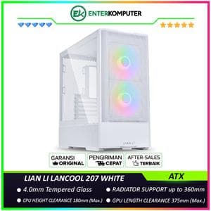 LIAN LI LANCOOL 207 WHITE - 4.0mm Tempered Glass - Front Side PSU with Direct GPU Airflow - Anti-Sag GPU - FREE 2Pcs 140MM ARGB Fan + 2Pcs 120MM PWM Fan - USB Type C Included - foto 1