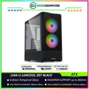 LIAN LI LANCOOL 207 BLACK - 4.0mm Tempered Glass - Front Side PSU with Direct GPU Airflow - Anti-Sag GPU - FREE 2Pcs 140MM ARGB Fan + 2Pcs 120MM PWM Fan - USB Type C Included - foto 1