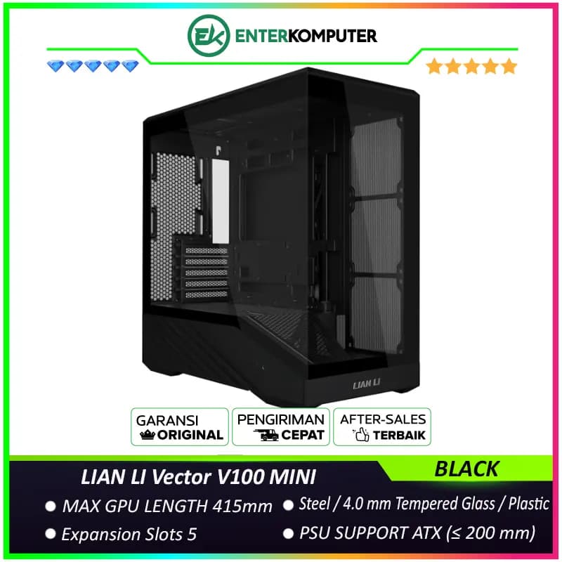 LIAN LI Vector V100 MINI BLACK - Micro-ATX Case - 270° Unobstructed Visibility with ARGB Lighting Strip - Back-CONNECT Micro-ATX Motherboards Compatible - 4MM Tempered Glass - USB Type C - foto 1