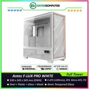 Antec FLUX PRO WHITE - Full-Tower - F-LUX Platform - 4mm Tempered Glass Panel with CPU/GPU Temperature Display on PSU Cover - Premium Wood on Front Panel & Right Metal Panel - Type-C Ready - Free 4Pcs 140mm Tranquil PWM Fans + 2Pcs 120mm Reverse PWM Fans - foto 1