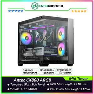 Antec CX800 ARGB - Mid Tower Gaming Case - Dual Chamber Design - 4mm Tempered Glass - Free 2Pcs 120mm ARGB Fans Reverse + 1Pcs 120mm ARGB Fans - foto 1