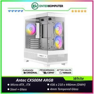 Antec CX500M ARGB WHITE - Mid-Tower Gaming Case - 4mm Tempered Glass Side Panel - Type-C 3.2 Gen 2 Ready - Free 2Pcs 120mm ARGB Fans Reverse + 1Pcs 120mm ARGB Fans - foto 1