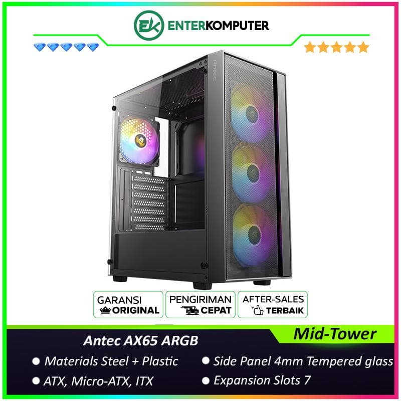 Antec AX65 ARGB - Mid-Tower Gaming Case - High-Airflow Mesh Front Panel - 4mm Tempered Glass Side Panel - FREE 3PCS 120mm ARGB Fans + 1PCS 120mm ARGB Fans - foto 1