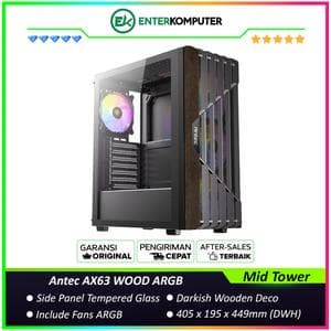 Antec AX63 WOOD ARGB - Mid-Tower Gaming Case - Darkish Wooden Deco & Stylish Slated Grill  - 4mm Tempered Glass Side Panel - FREE 3PCS 120mm ARGB Fans + 1PCS 120mm ARGB Fans - foto 1