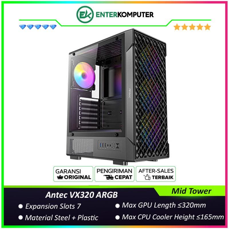 Antec VX320 ARGB - Mid Tower Gaming Case - Stylish Mesh Front Panel - Tempered Glass Side Panel - Free 4Pcs 120mm ARGB Fans - foto 1