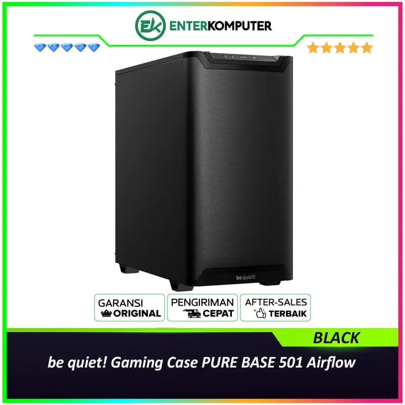 be quiet! Gaming Case PURE BASE 501 Airflow BLACK - Comfortably Compact with High Airflow Intake Front Panel and Top Cover For Maximum Performance - FREE 2PCS Pure Wings 3 140mm PWM fans - Type C 3.2 Ready - foto 1