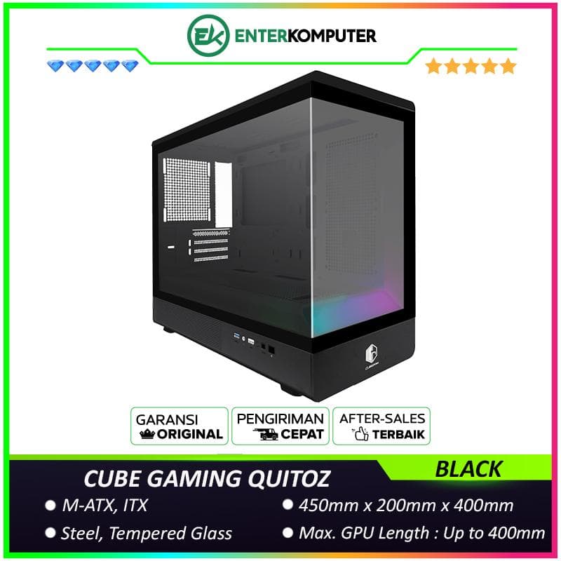 CUBE GAMING QUITOZ BLACK - mATX Gaming Case - Panoramic View - Front ARGB Lighting BAR - Front & Left Side Tempered Glass - Dust Filter - PSU Cover - foto 1