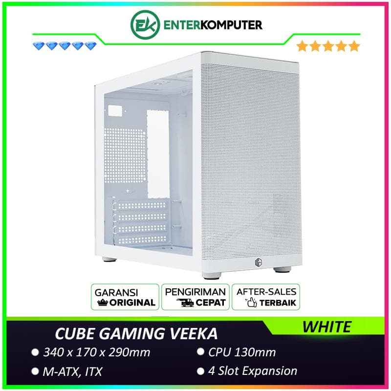 CUBE GAMING VEEKA WHITE - MINI CASE - All White Inside - Front Mesh Panel Design - Left Side Tempered Glass - MOTHERBOARD MATX & ITX COMPATIBLE with Carrying Handle - foto 1